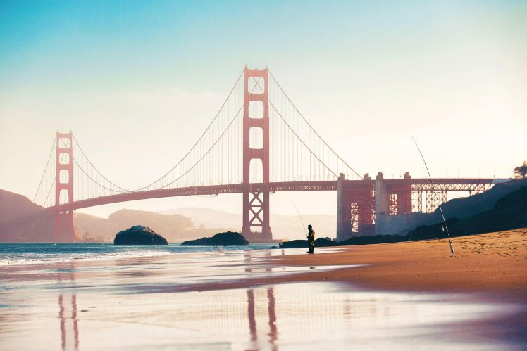 Golden Gate Bridge, San Francisco, Bridge, Fishing, Beach HD Wallpaper Desktop Background