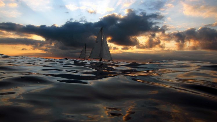 nature, Sea, Sunset, Clouds, Sailboats HD Wallpaper Desktop Background