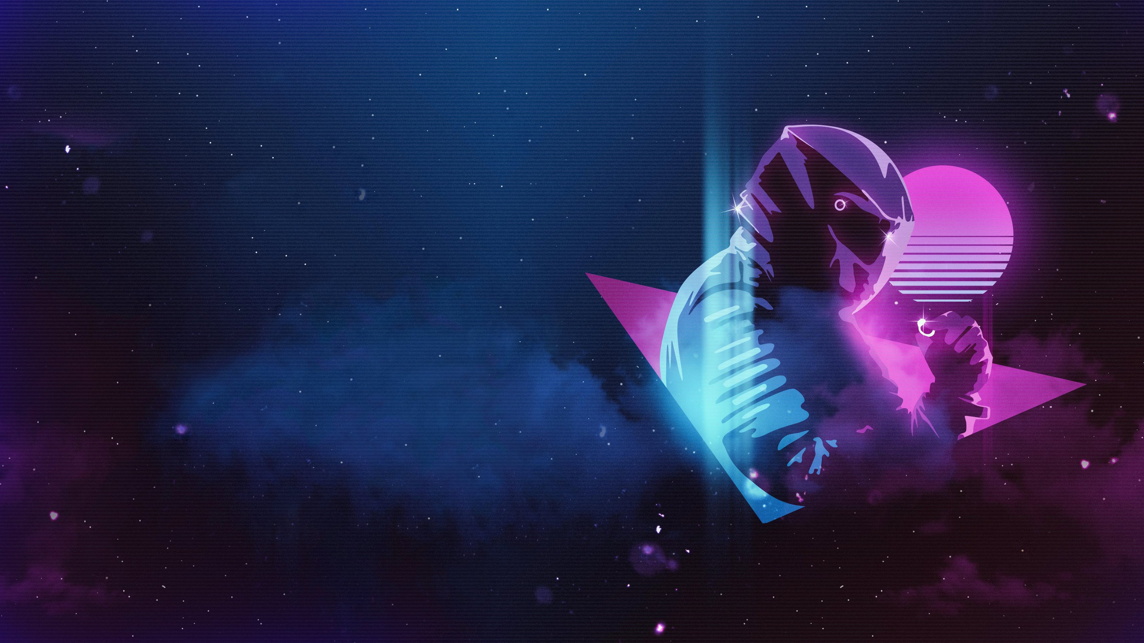 Pylot, Musician, 1980s, Synthwave, New Retro Wave, Monstercat, Neon, Motorcyclist, Space, Nebula, Scanlines Wallpaper