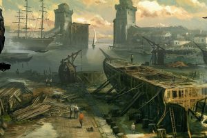 Assassins Creed, Video games, Artwork, Concept art, Sailing ship, Shipyard