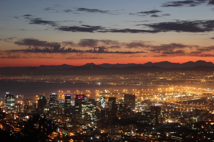 Cape Town, Lights, Sunrise, Mother City, Skyscraper, Sun rays, Clouds, Cityscape HD Wallpaper Desktop Background