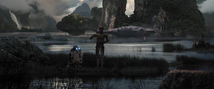 R2 D2, Star Wars, Fan art, Millennium Falcon HD Wallpaper Desktop Background