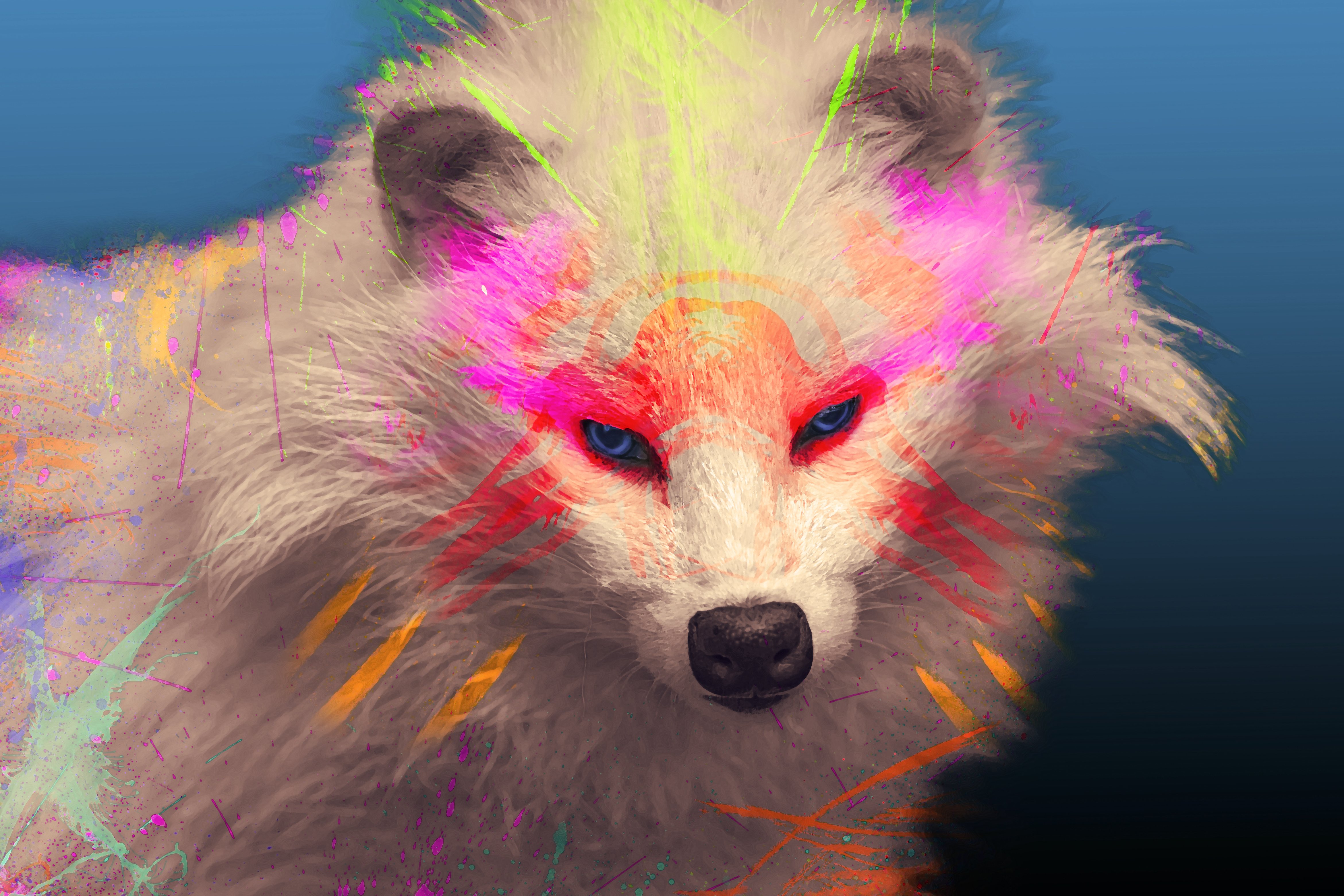 digital art, Raccoons, White, Tribal Wallpaper