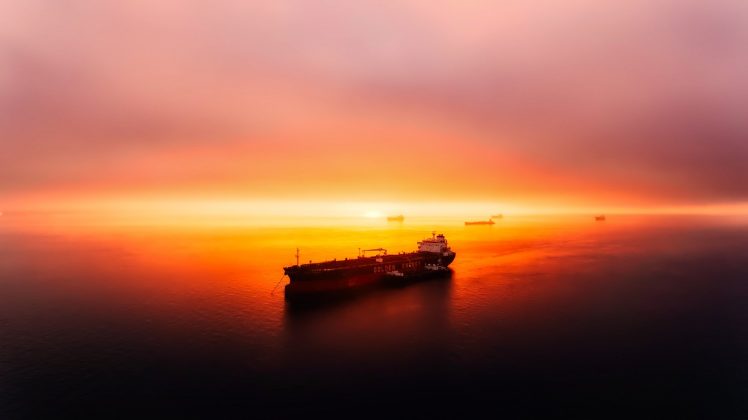 photography, Oil tanker, Sunset, Sea HD Wallpaper Desktop Background