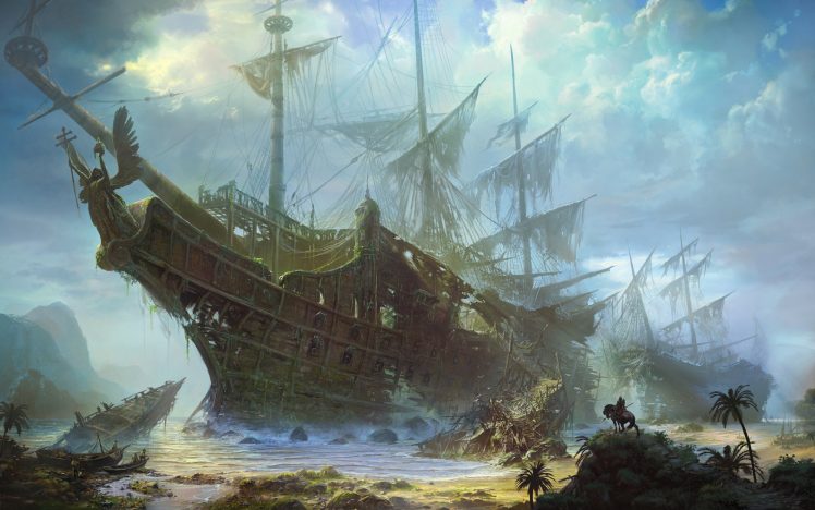 ship, Sailing ship, Digital art HD Wallpaper Desktop Background