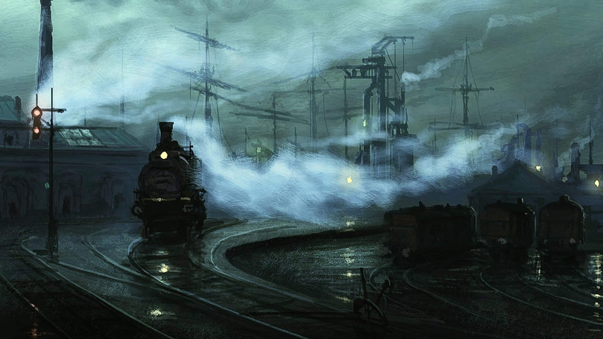 train, Painting, Mist, Railway Wallpaper