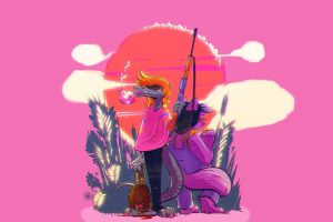 cat girl, Undertale, Pink background, Smoking, Chara, Reptiles, Pink dress, Love, FN FAL