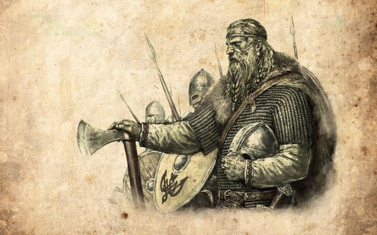 artwork, Vikings, Axe, Shield, Helmet, Mount and Blade, Video games HD Wallpaper Desktop Background