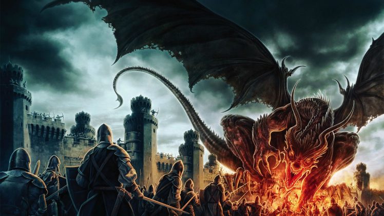fantasy art, Dragon, Medieval, Castle HD Wallpaper Desktop Background