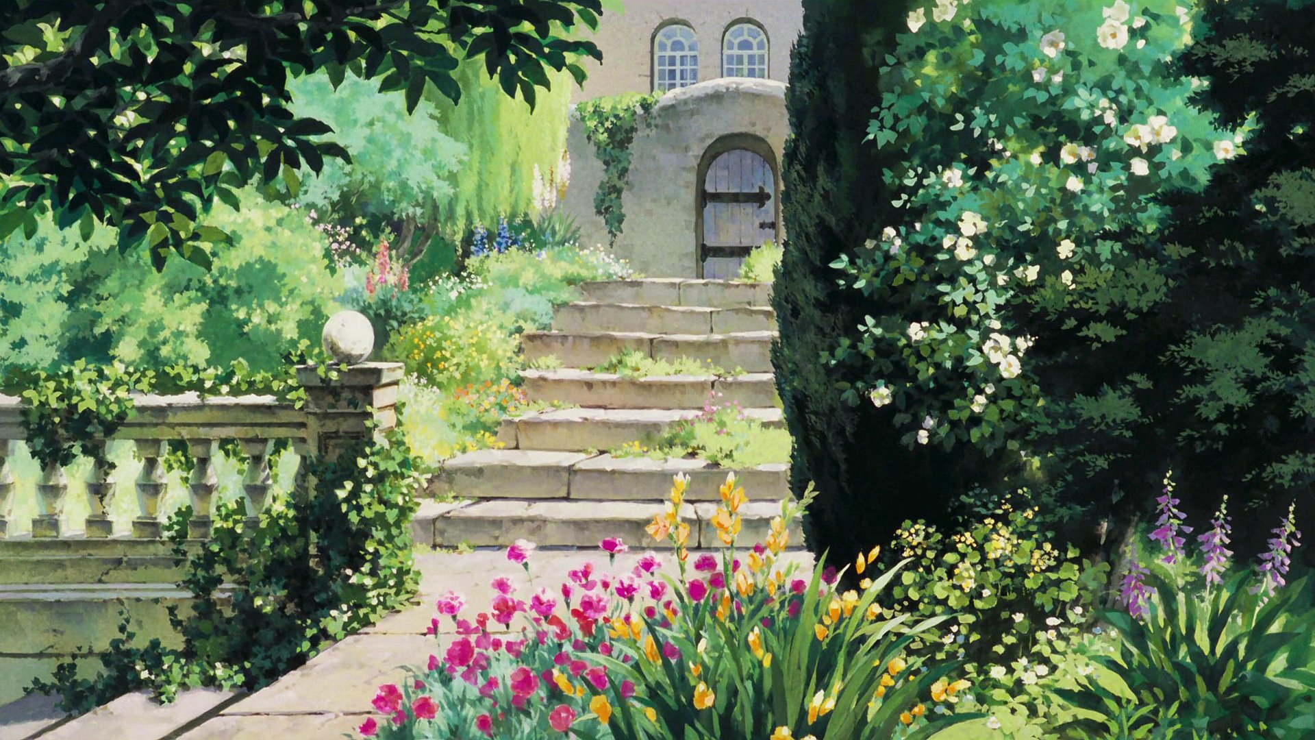 stairs, Garden Wallpaper