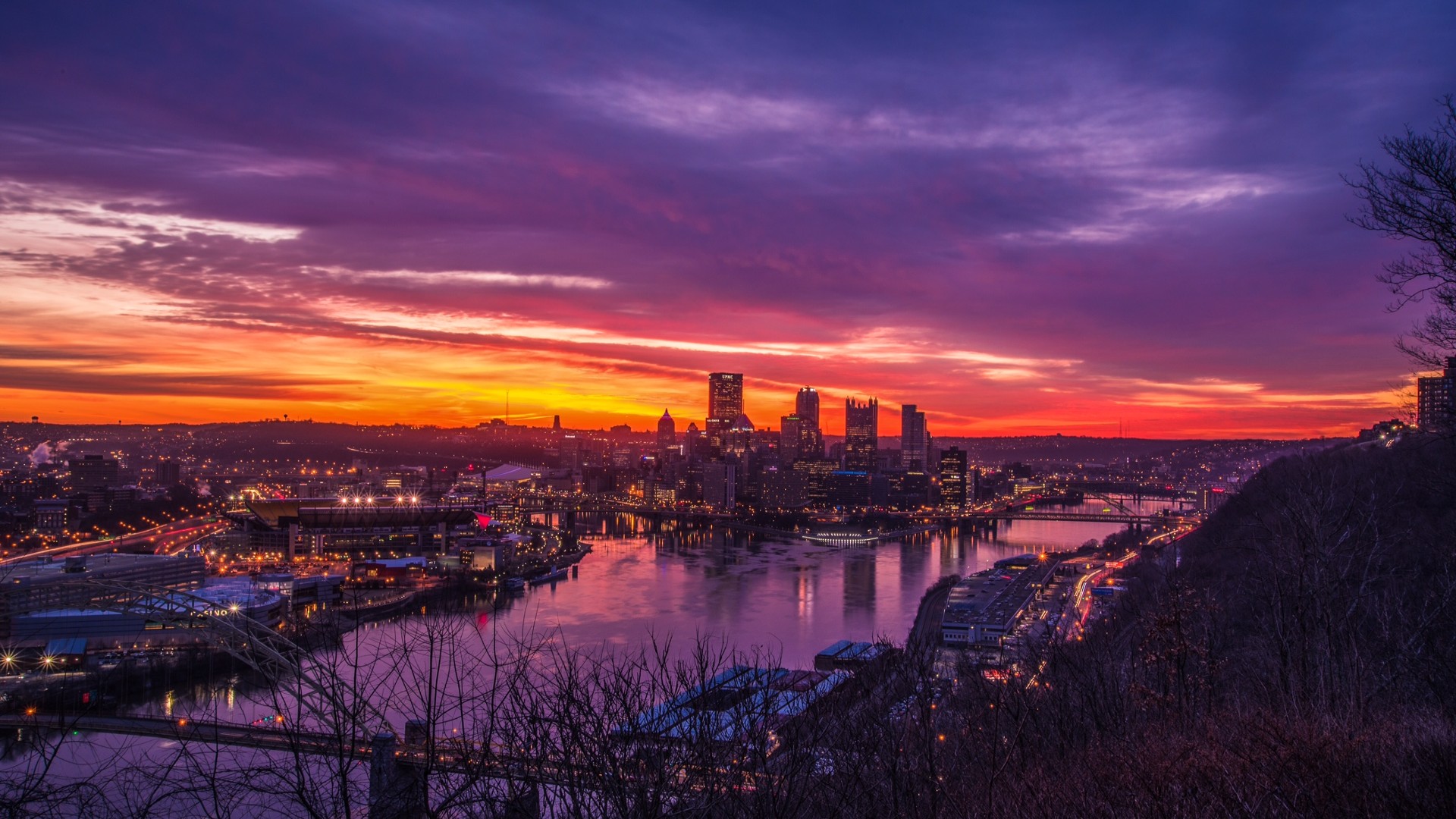 cityscape, Sunset, Pittsburgh Wallpaper