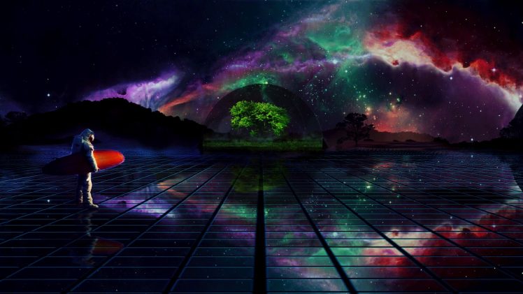 astronaut, Space, Trees, Surfboards HD Wallpaper Desktop Background