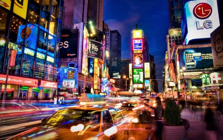 New York City, USA, Times Square, City, Urban, Building, Skyscraper, Long exposure, Car, Taxi, 2007 (Year) HD Wallpaper Desktop Background