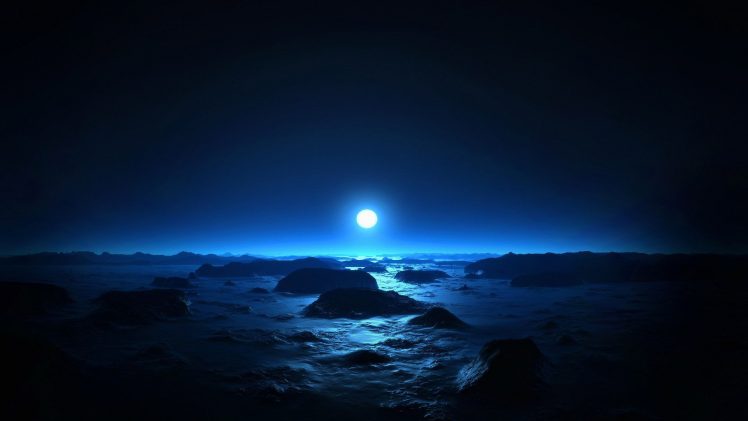 Moon, Night, Landscape, Pacific Ocean, Rock, River, Nature HD Wallpaper Desktop Background