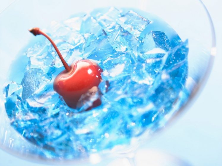 cherries, Ice cubes, Liquid HD Wallpaper Desktop Background