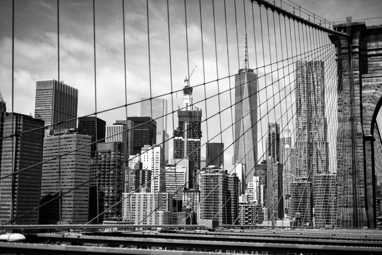 cityscape, Brooklyn Bridge, Monochrome, USA, New York City HD Wallpaper Desktop Background