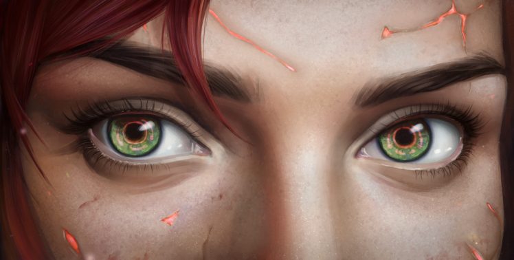 eyes, Commander Shepard, Digital art, Closeup, Fem Shep, Mass Effect HD Wallpaper Desktop Background