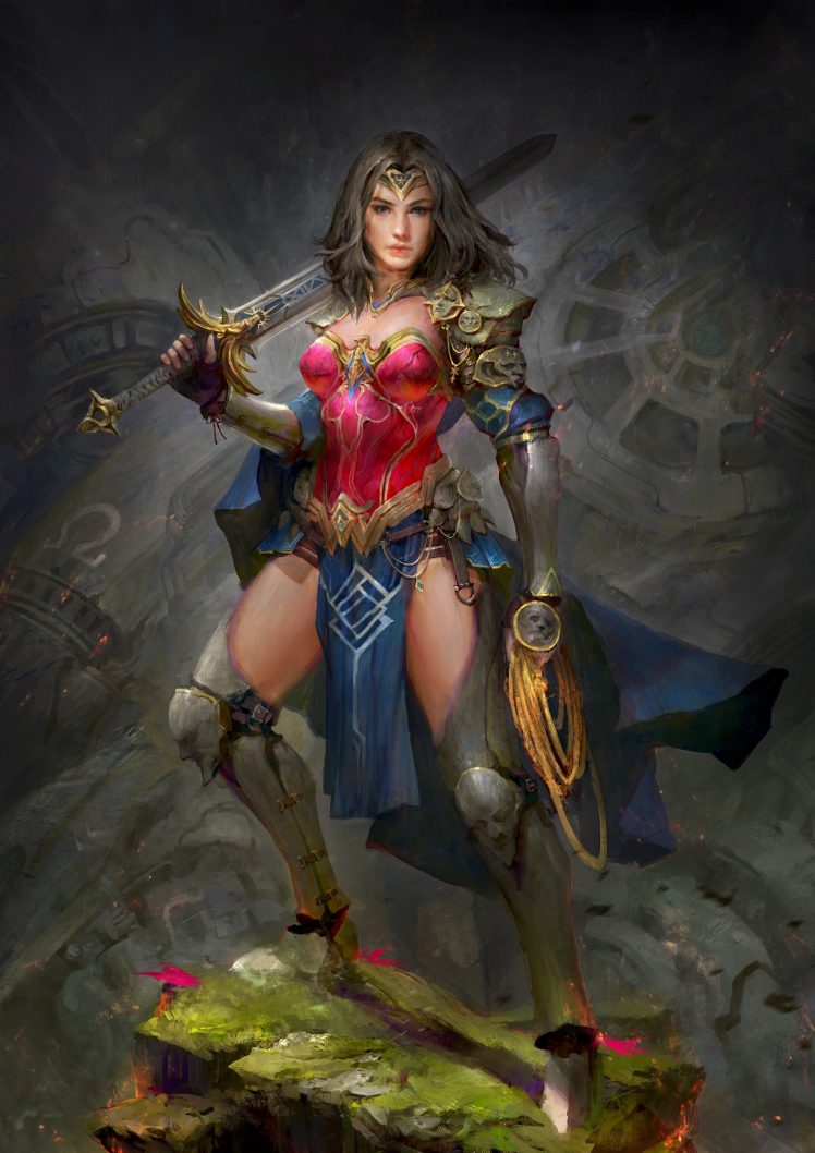 warrior, Wonder Woman, Fantasy art, Sword HD Wallpaper Desktop Background