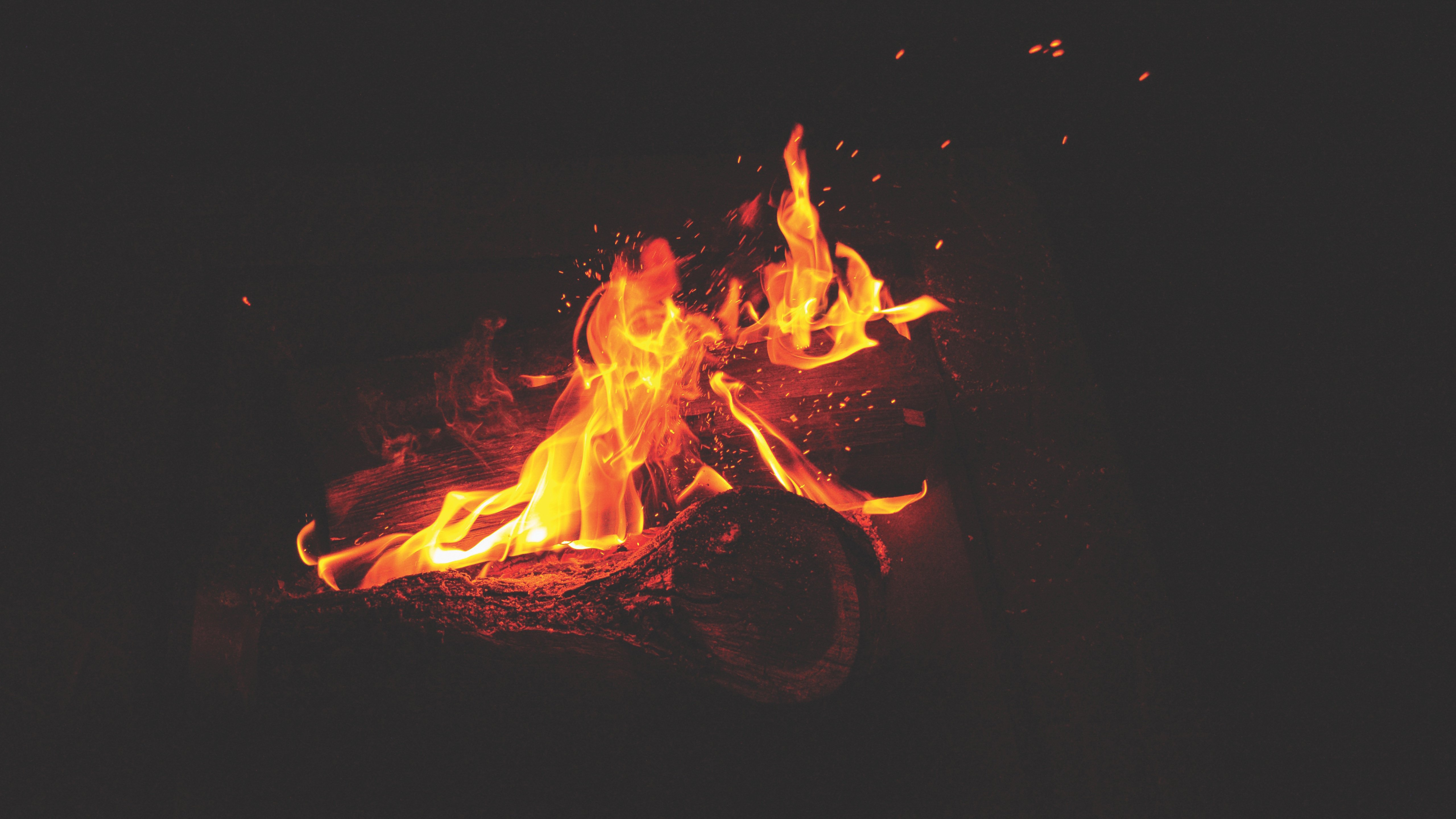 log, Fire, Campfire Wallpaper