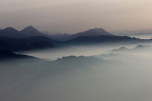 landscape, Mist, Mountains, Sunrise