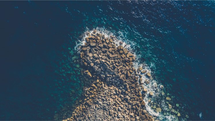 aerial view, Sea, Water, Coast, Rocks HD Wallpaper Desktop Background