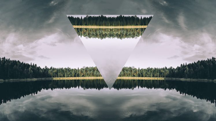 lake, Forest, Triangle HD Wallpaper Desktop Background