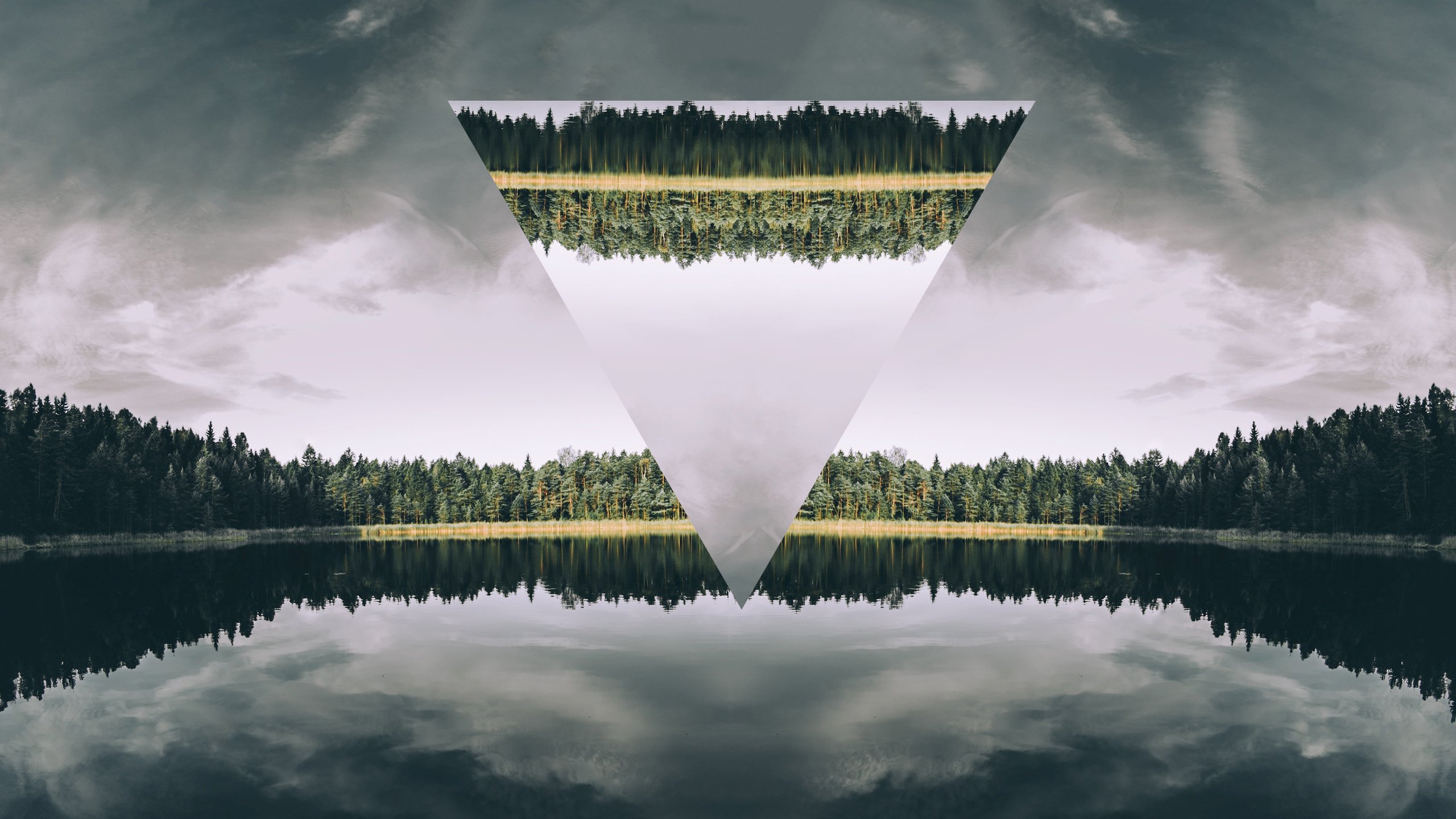 lake, Forest, Triangle Wallpaper