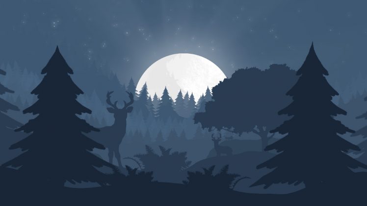 minimalism, Forest, Night, Moon rays HD Wallpaper Desktop Background