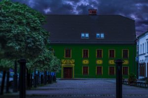 dark, Sky, Clouds, Street, Poland, Depth of field, Building, Green, Blurred, Evening, Trees, Photography, Architecture, Night