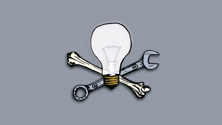light bulb, Skull, Wrench HD Wallpaper Desktop Background