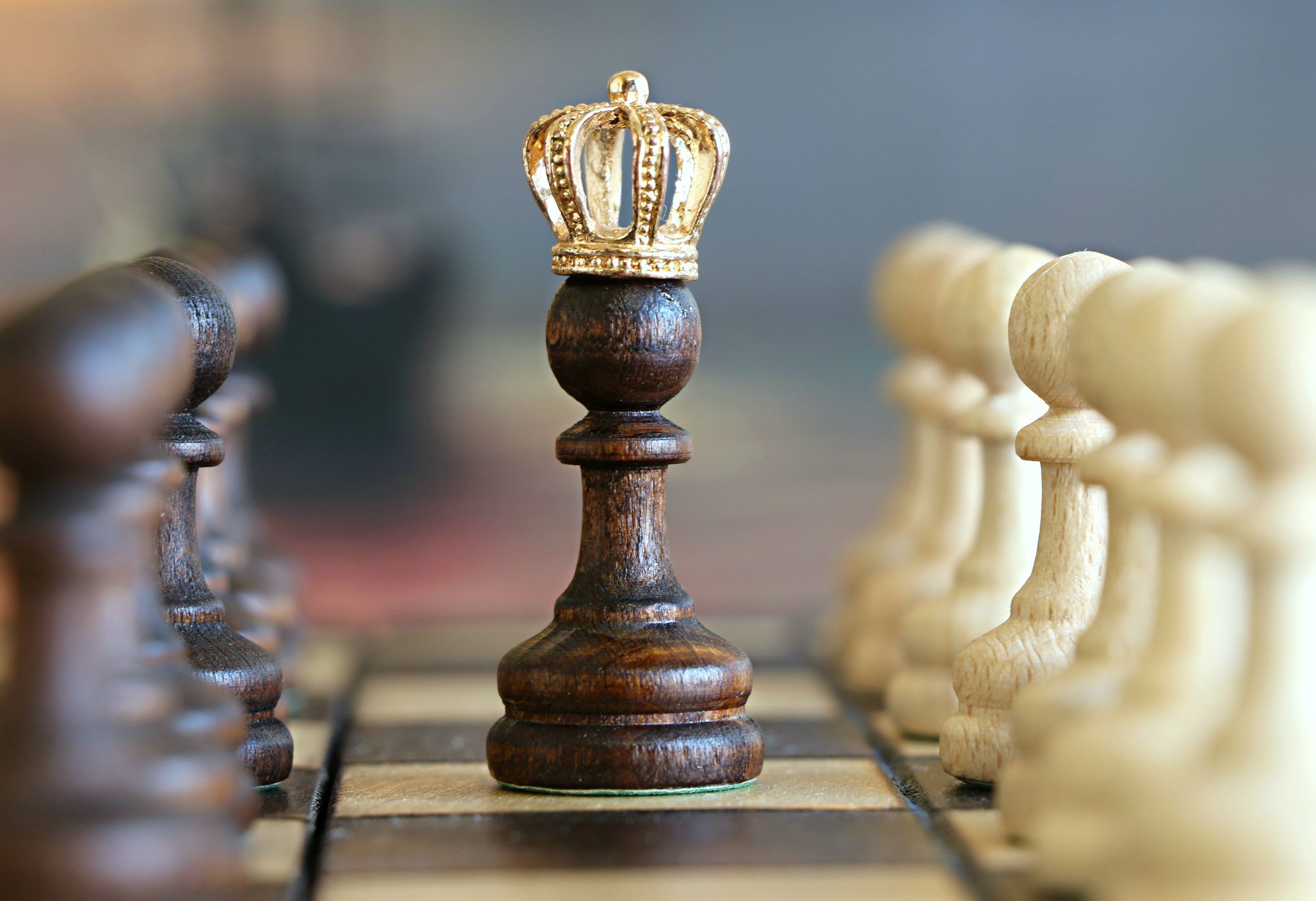 king, Chess, Board games, Pawns, Crown, Checkered, Checkerboard, Depth of field, Closeup, Imagination Wallpaper