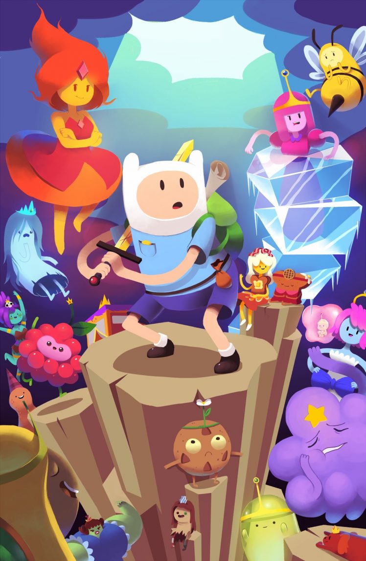 Finn the Human, Princess Bubblegum, Lumpy Space Princess, Flame Princess, Cartoon, Adventure Time HD Wallpaper Desktop Background