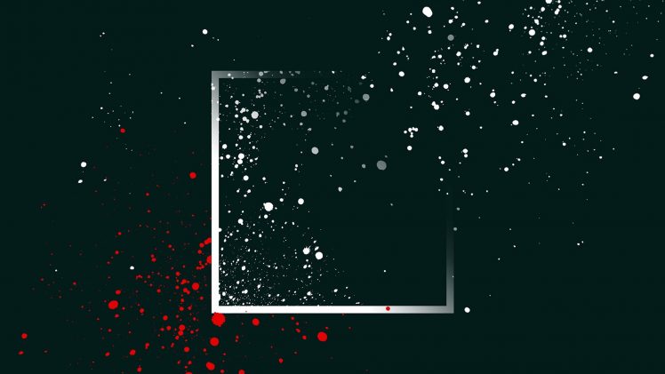 abstract, Minimalism, Square, Paint splatter, Simple background, Dots, Digital art, Black, White, Red HD Wallpaper Desktop Background