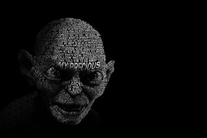 Gollum, Typography, Simple background, The Lord of the Rings, Black background