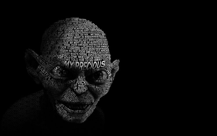 Gollum, Typography, Simple background, The Lord of the Rings, Black background HD Wallpaper Desktop Background