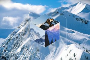 mountains, Snow, Digital art, Abstract, Cube