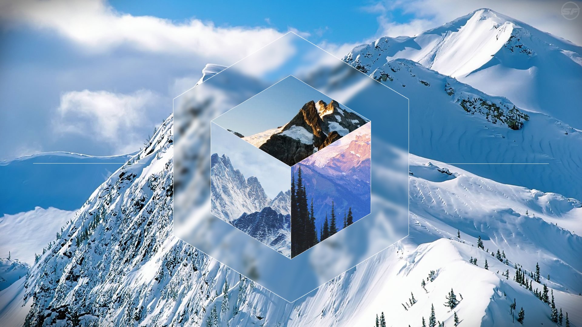 mountains, Snow, Digital art, Abstract, Cube Wallpaper
