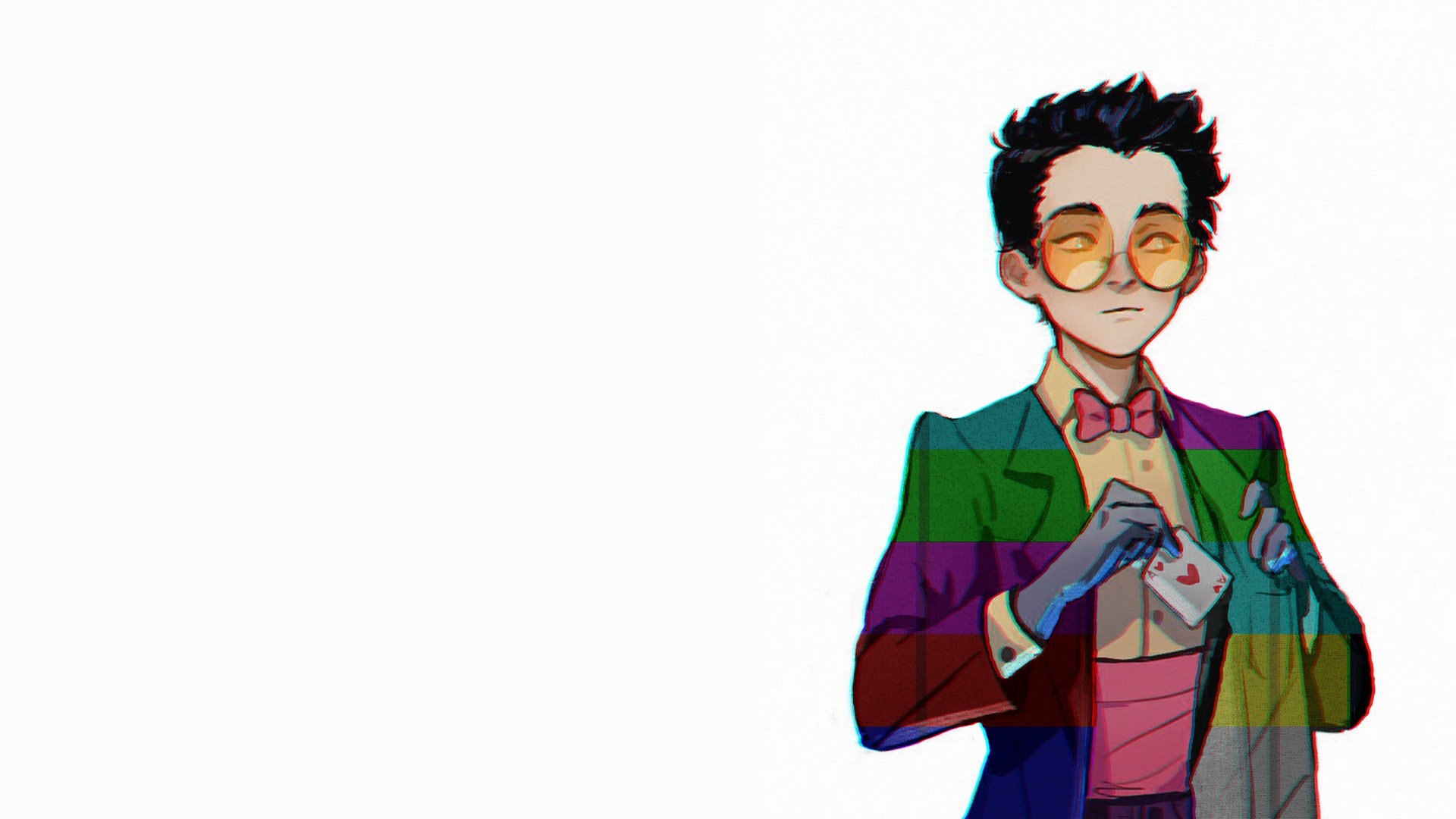 The Warden, Superjail, Top knot, Cards, Simple background, Chromatic aberration Wallpaper