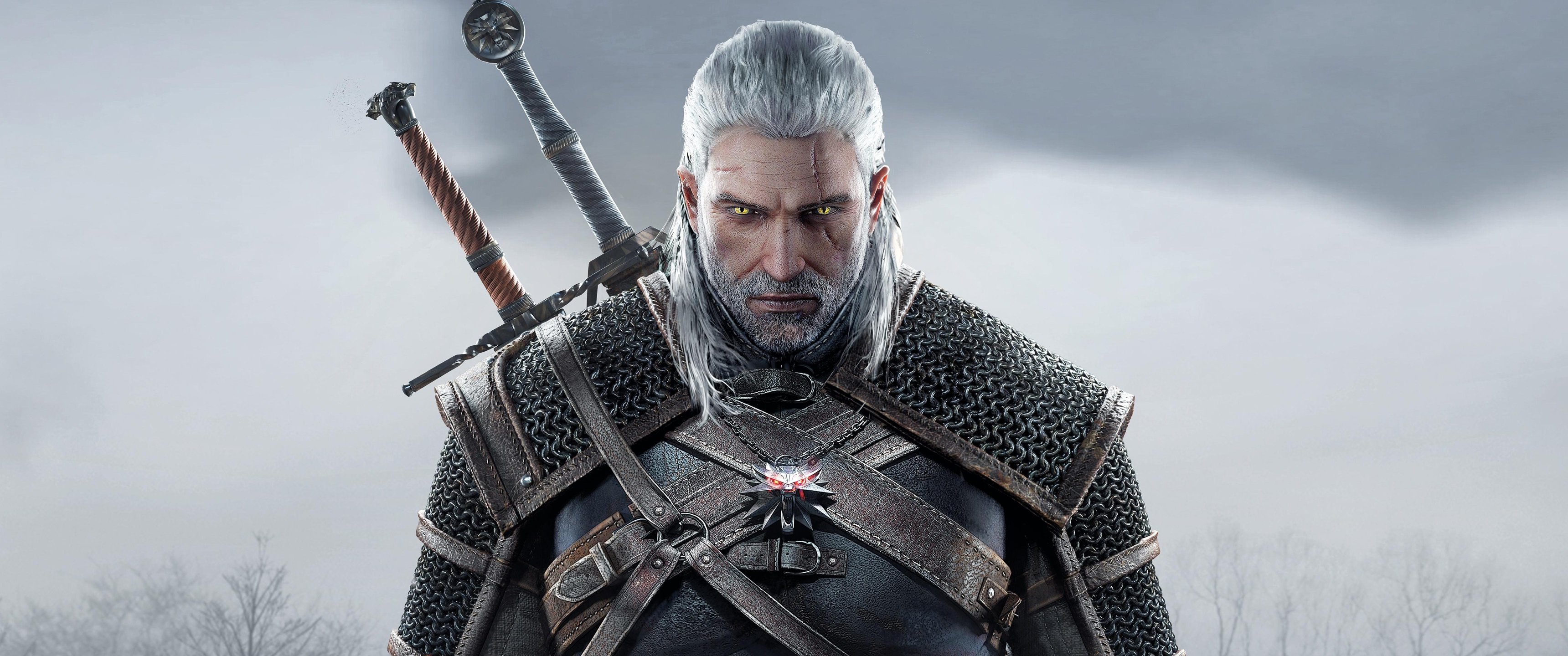 Geralt of Rivia, White hair, Men, The Witcher, Video games, Ultra wide, Sword, The Witcher 3: Wild Hunt Wallpaper