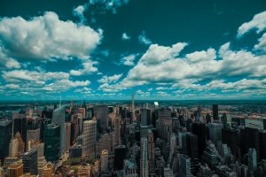 New York City, Empire State Building, USA, Horizon, Blue, Sky, Skyscraper, Hudson River, Clouds