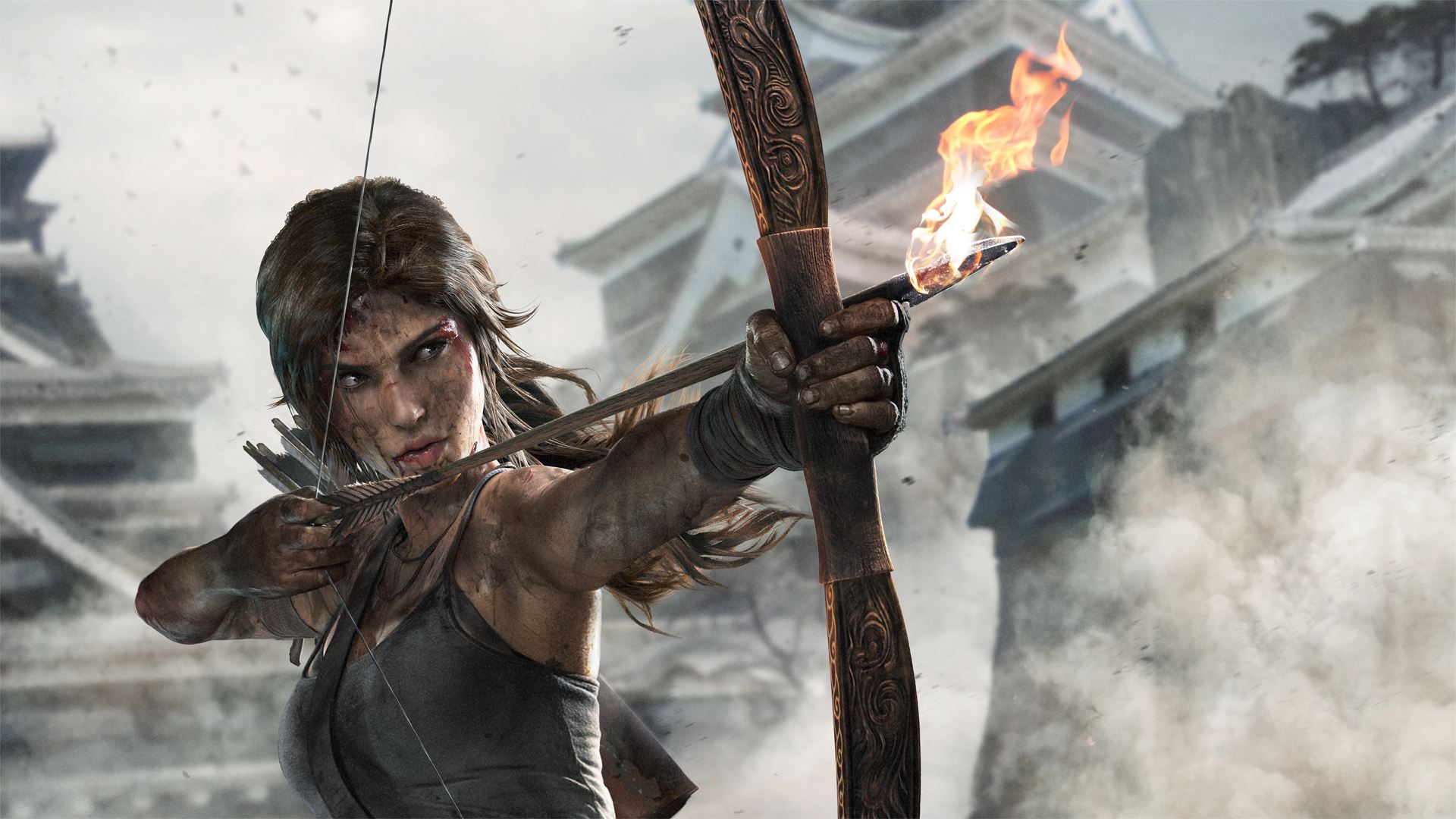 Lara Croft, Women, Tomb Raider, Video games, Bow, Arrow, Arrows, Fire Wallpaper