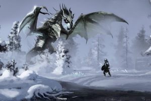 knight, The Elder Scrolls V: Skyrim, The Elder Scrolls, Video games, Artwork, Fantasy art, Dragon, Snow