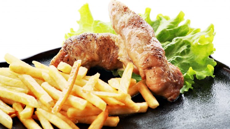 food, Fries, Chicken, Lettuce HD Wallpaper Desktop Background