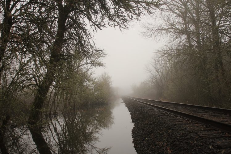 railroad track, Mist, Water, Reflection, Spooky, Street HD Wallpaper Desktop Background
