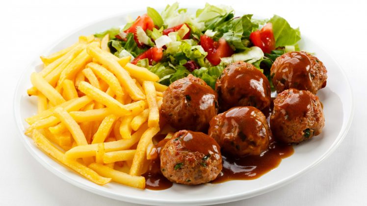 food, Fries, Meat, Salad HD Wallpaper Desktop Background
