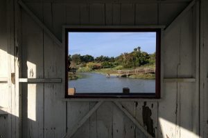 nature, Landscape, Window, Interior, Wall, River, Trees, Wooden surface, Pier, Wood, House, Shadow