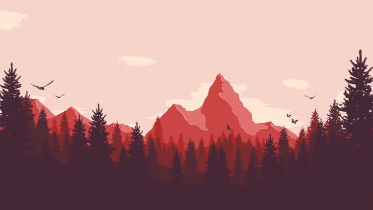 artwork, Nature, Landscape, Mountains, Trees, Birds, Firewatch HD Wallpaper Desktop Background