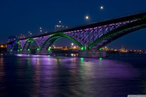 Ontario, Peace Bridge, Night, Water, Bridge