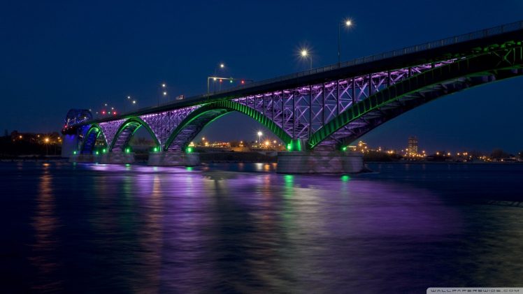 Ontario, Peace Bridge, Night, Water, Bridge HD Wallpaper Desktop Background