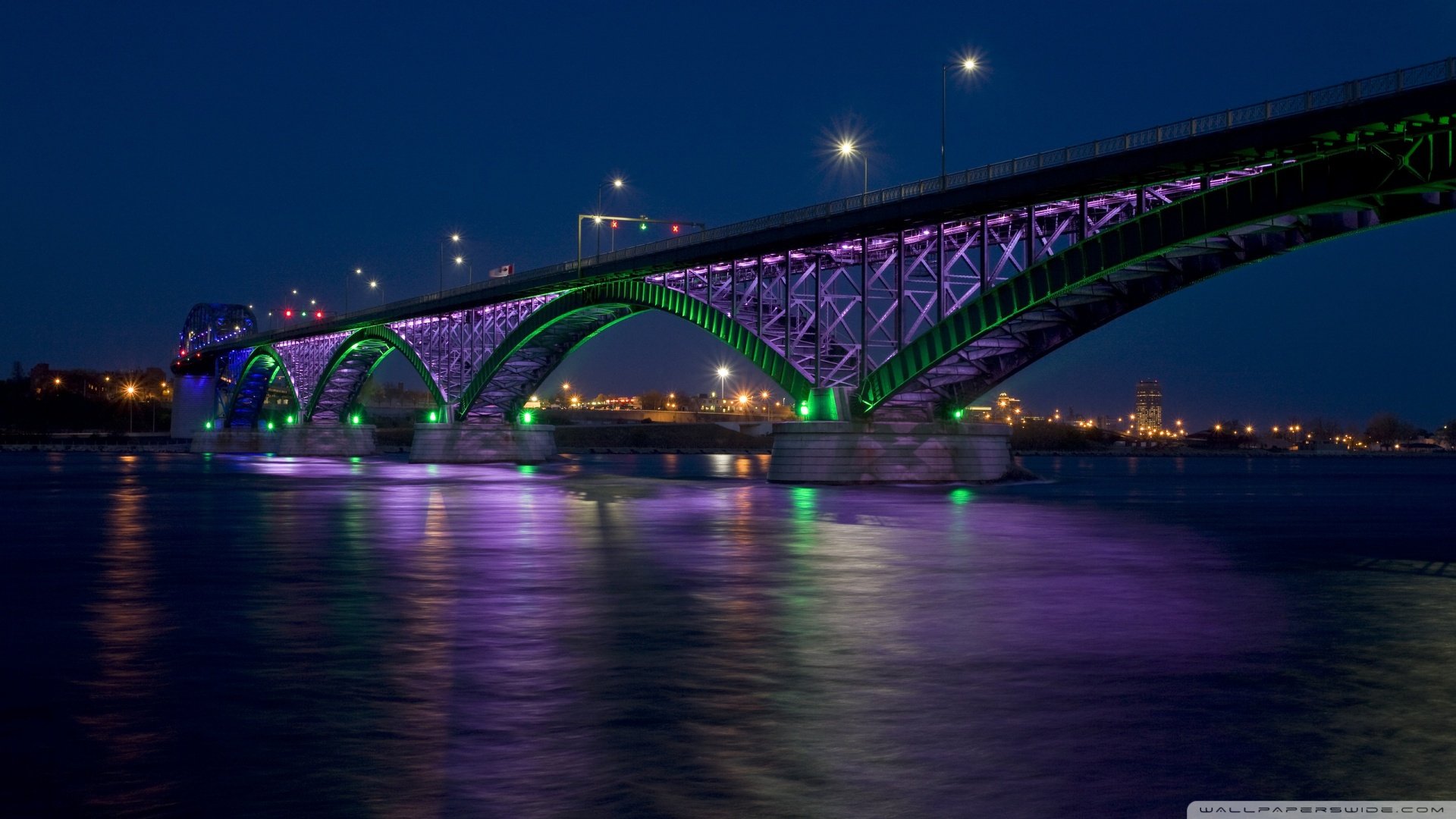 Ontario, Peace Bridge, Night, Water, Bridge Wallpaper